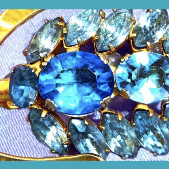 STERLING/GOLD VTG 3.5" BLUE CRYSTAL PIN/ SASH PIN - Picture 5 of 8